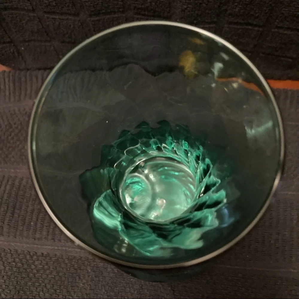 Vintage Hand Blown Green Glass Flower Vase with Swirl Pattern